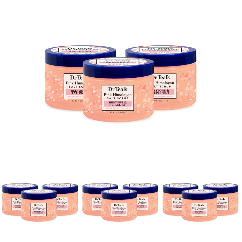 Dr Teal's Pure Epsom Salt Body Scrub, Relax & Relief with Eucalyptus & Spearmint Essential Oils, 16 oz (Pack of 3)