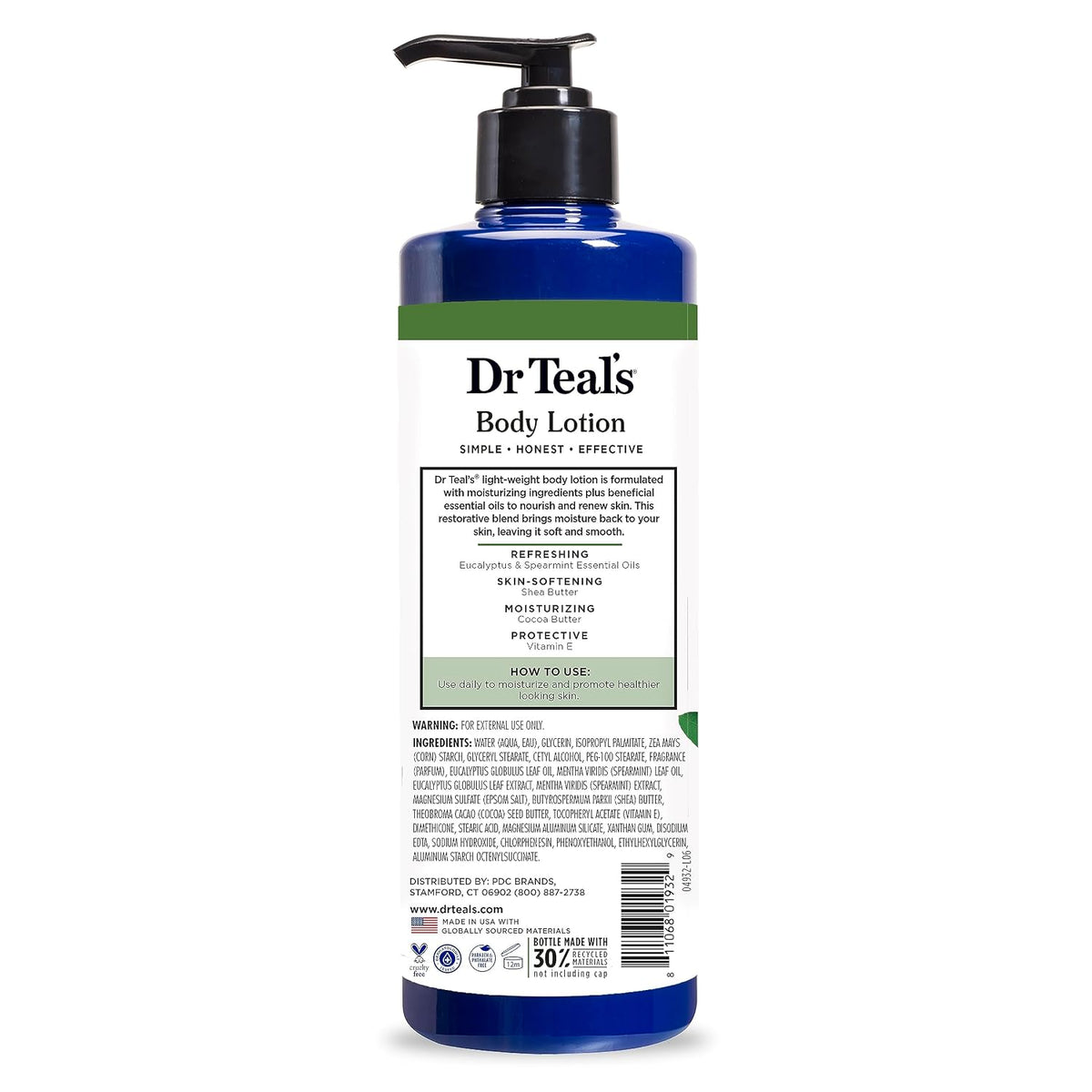 Dr Teal's 24 Hour Moisture+ Body Lotion, Eucalyptus & Spearmint & Essential Oils, 18 fl oz (Pack of 3)