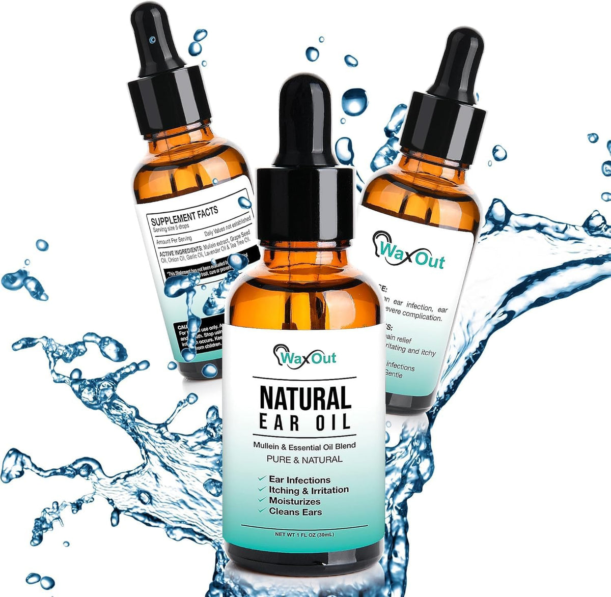 Natural Mullein Ear Wax Removal Oil & Cleaner with Garlic | Pain & Earache Drops | Earwax Softener, Moisturizer & Allergy Soothing | Tinnitus, Itching, Ringing, Infections & Clogged Ears