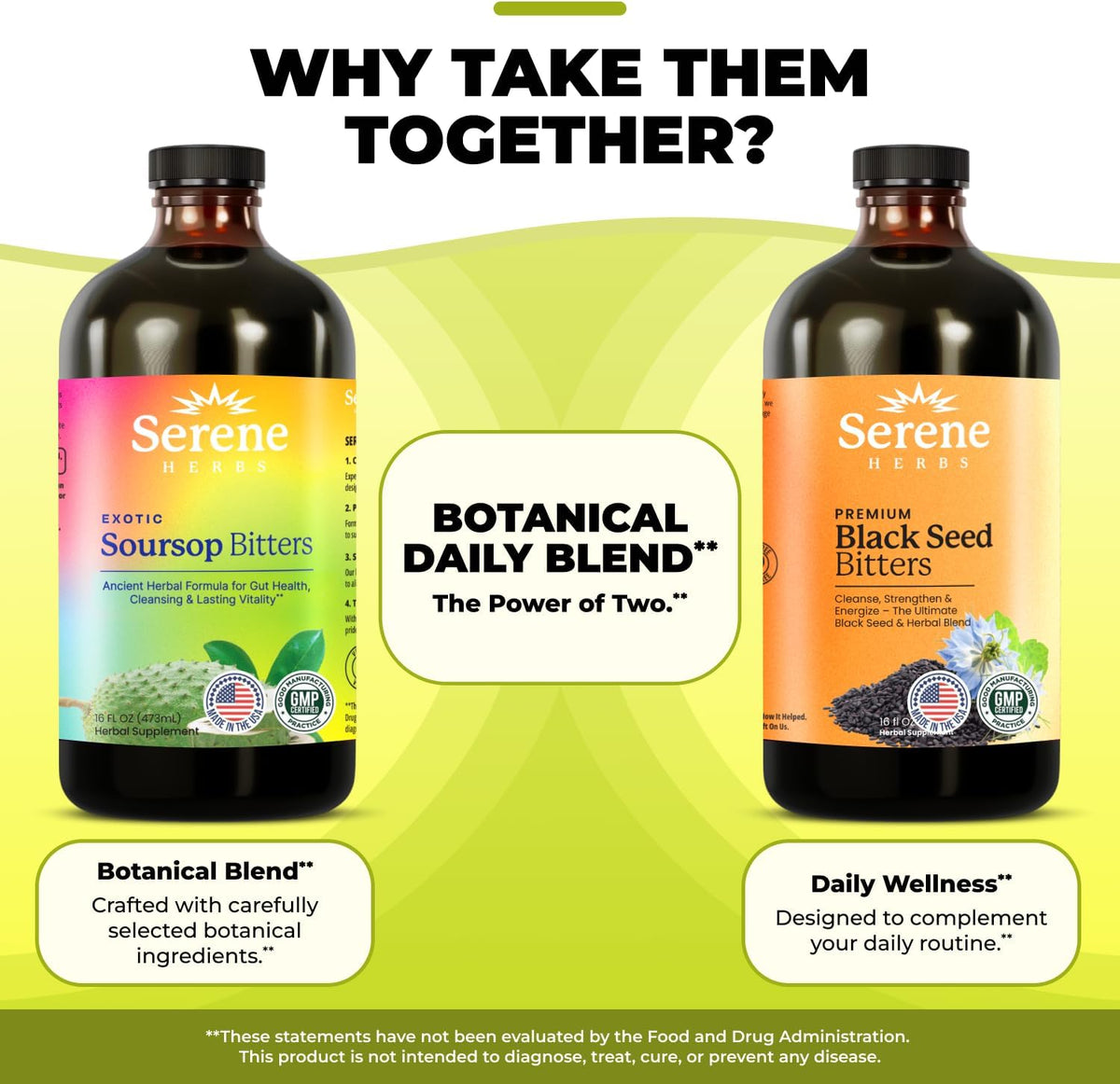 Serene Herbs Soursop Bitters Liquid & Black Seed Bundle – Organic Herbal Guanabana for Digestive Support – Vegan, Non-GMO – 32 oz (16 oz Each), (2 Pack)