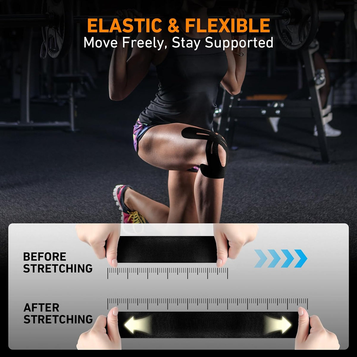KTQUICK Precut Kinesiology Tape for Knees,Knee Support Tape&Stability,12PCS