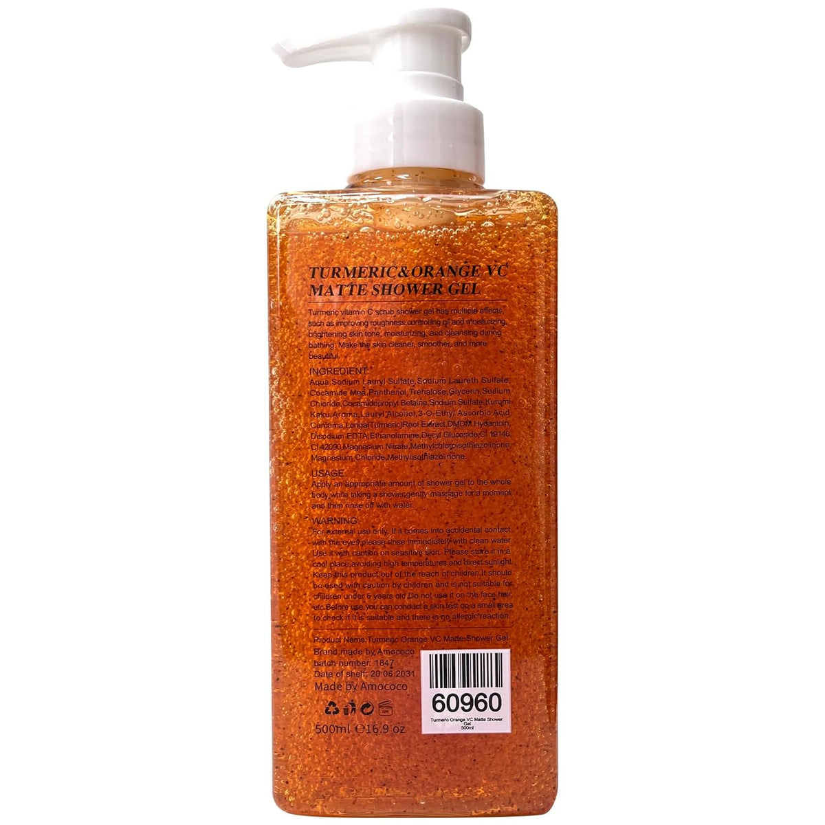 3Packs Vitamin C Turmeric Body Scrub Body Wash, Gentle Exfoliating Shower Gel with Fine Scrub Particles, Hydrating & Moisturizing Daily Cleanser Shower Gel, Unisex, 16.9 fl oz*3