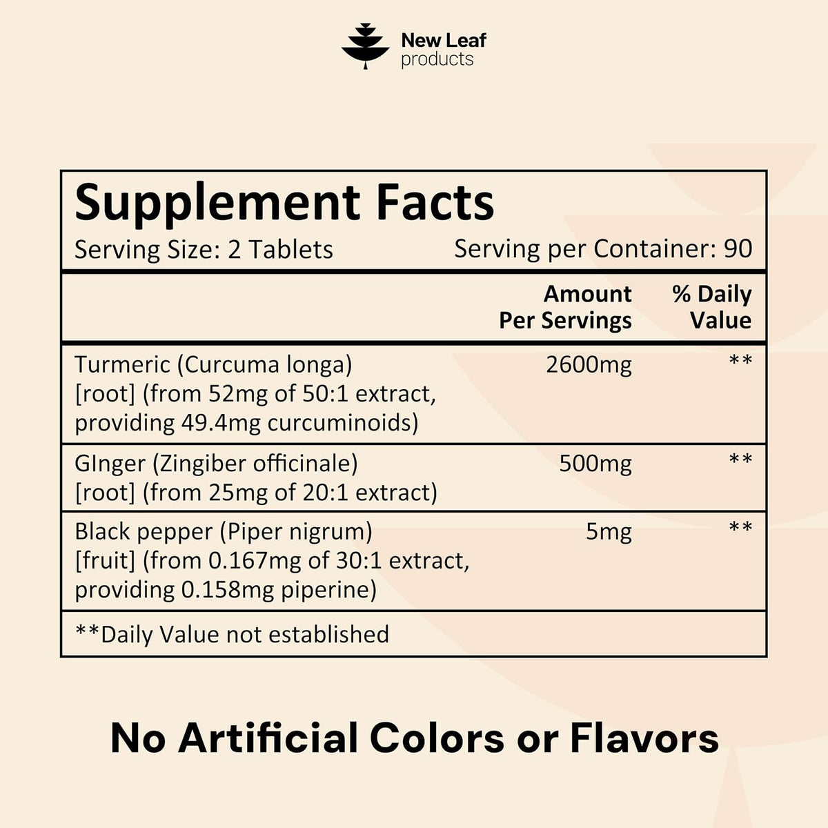 Turmeric Tablets with Black Pepper & Ginger - Curcumin - 180 Turmeric and Black Pepper Tablets (3 Month) High Strength Active Turmeric Supplements Not Capsules, by New Leaf