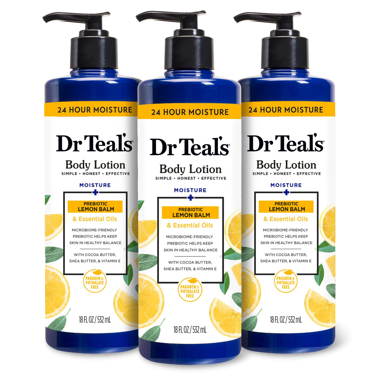 Dr Teal's 24 Hour Moisture+ Body Lotion, Eucalyptus & Spearmint & Essential Oils, 18 fl oz (Pack of 3)