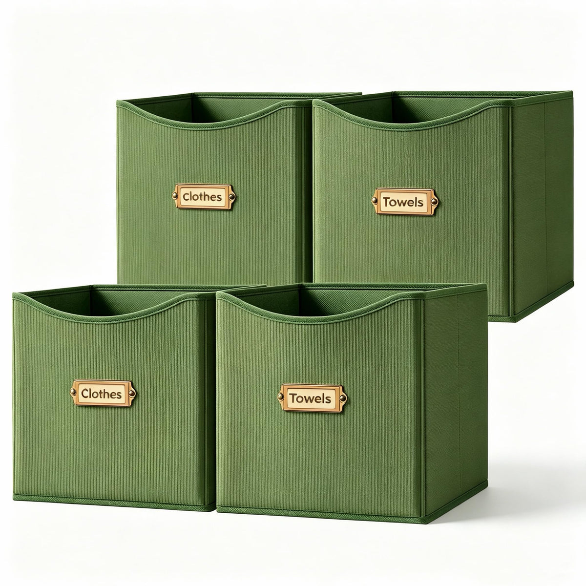 Corduroy Cube Storage Bin 10.2", Fabric Cube Organizer, Green, 6 Pack