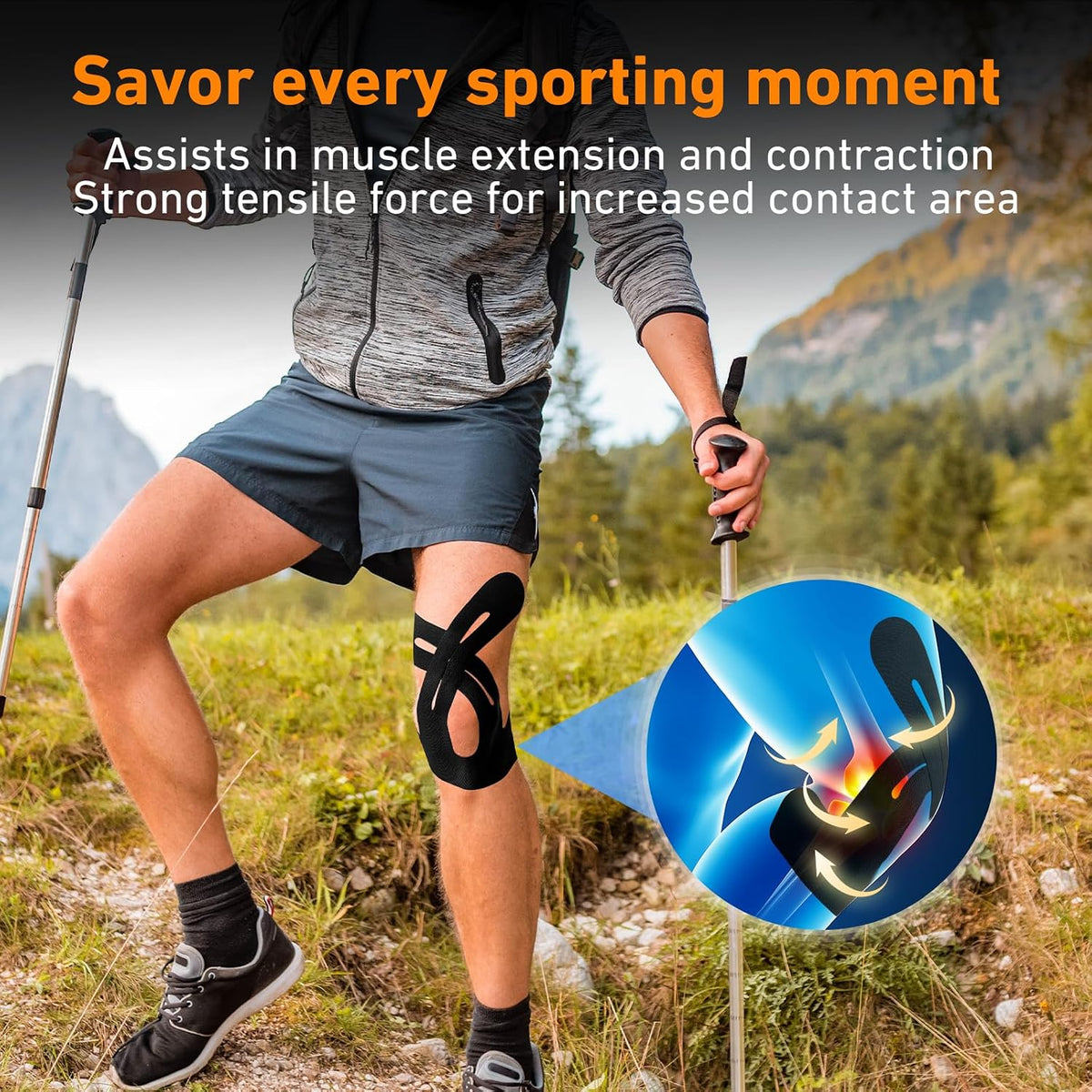 KTQUICK Precut Kinesiology Tape for Knees,Knee Support Tape&Stability,12PCS