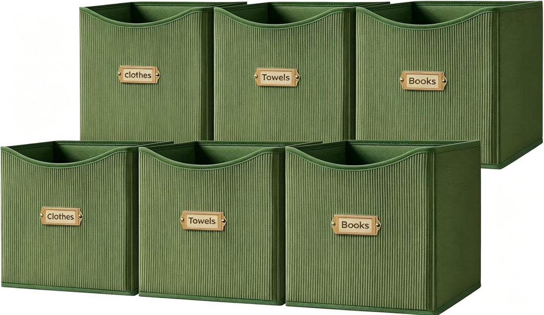 Corduroy Cube Storage Bin 10.2", Fabric Cube Organizer, Green, 6 Pack