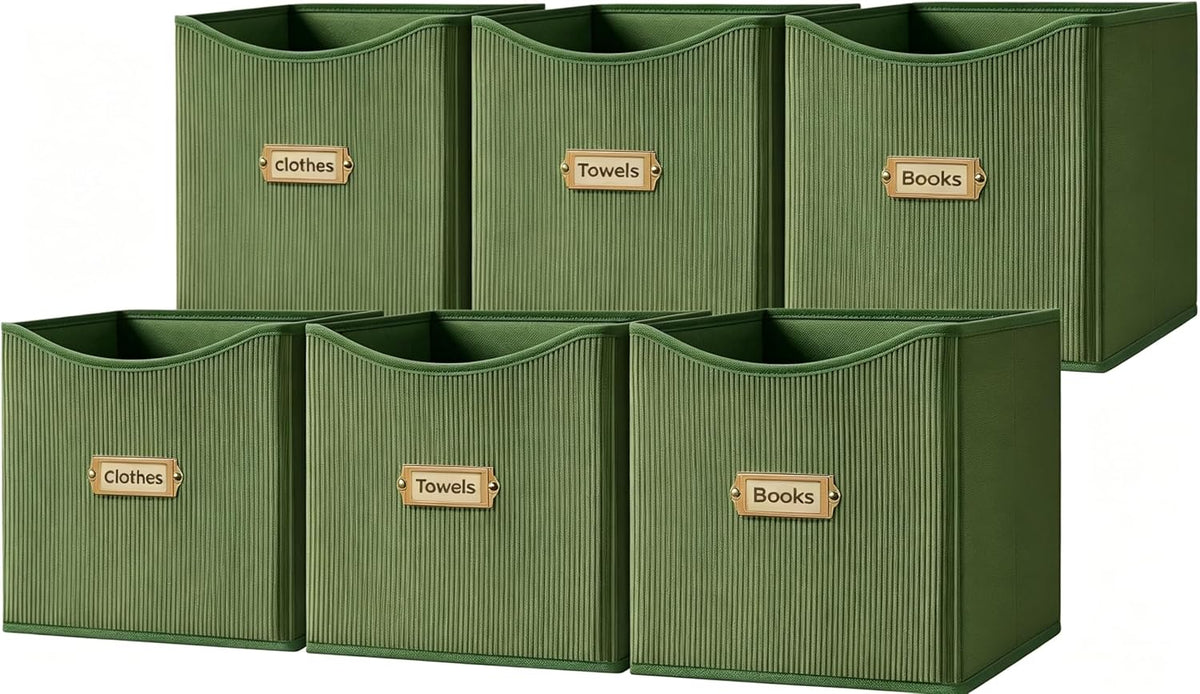 Corduroy Cube Storage Bin 10.2", Fabric Cube Organizer, Green, 6 Pack
