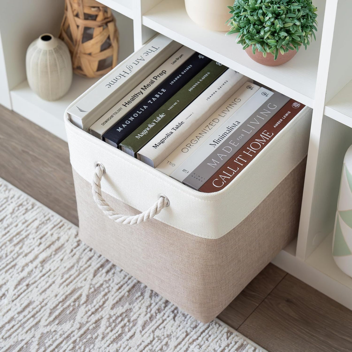 OrganiHaus 12x12 Cube Storage Bins, 4-Pack Fabric Cubes, Rope Handles