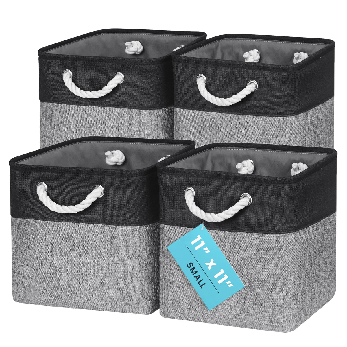 OrganiHaus 12x12 Cube Storage Bins, 4-Pack Fabric Cubes, Rope Handles