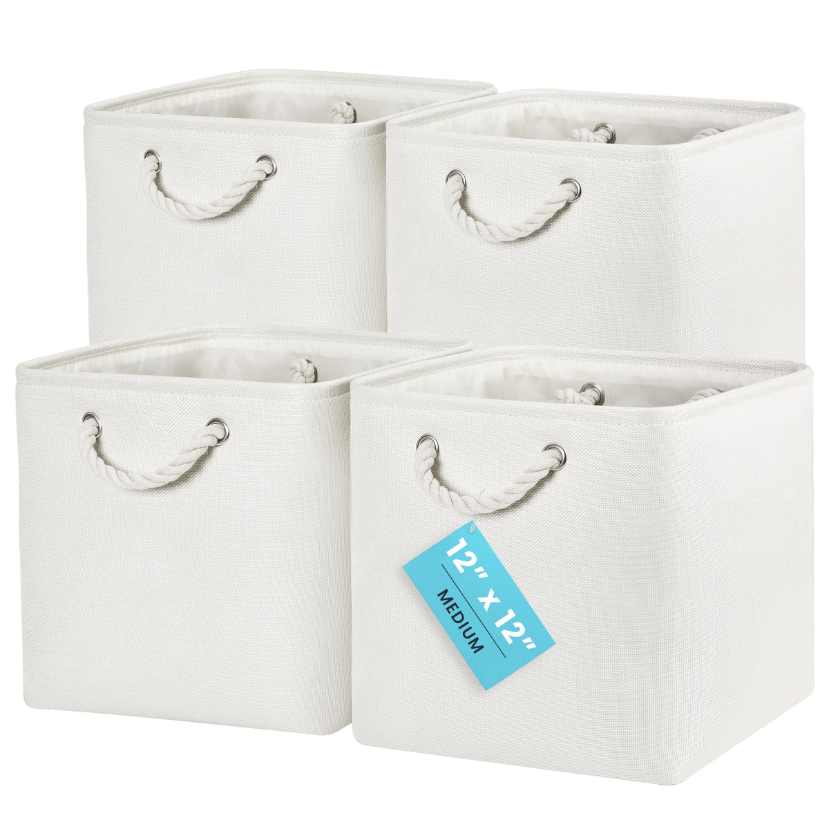OrganiHaus 12x12 Cube Storage Bins, 4-Pack Fabric Cubes, Rope Handles