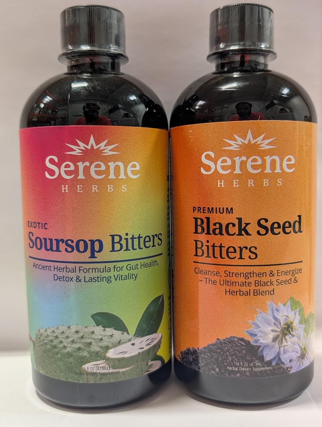 Serene Herbs Soursop Bitters Liquid & Black Seed Bundle – Organic Herbal Guanabana for Digestive Support – Vegan, Non-GMO – 32 oz (16 oz Each), (2 Pack)