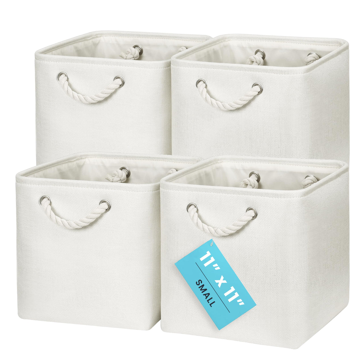 OrganiHaus 12x12 Cube Storage Bins, 4-Pack Fabric Cubes, Rope Handles