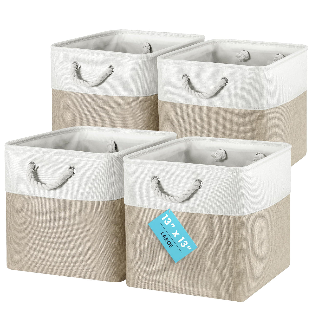 OrganiHaus 12x12 Cube Storage Bins, 4-Pack Fabric Cubes, Rope Handles