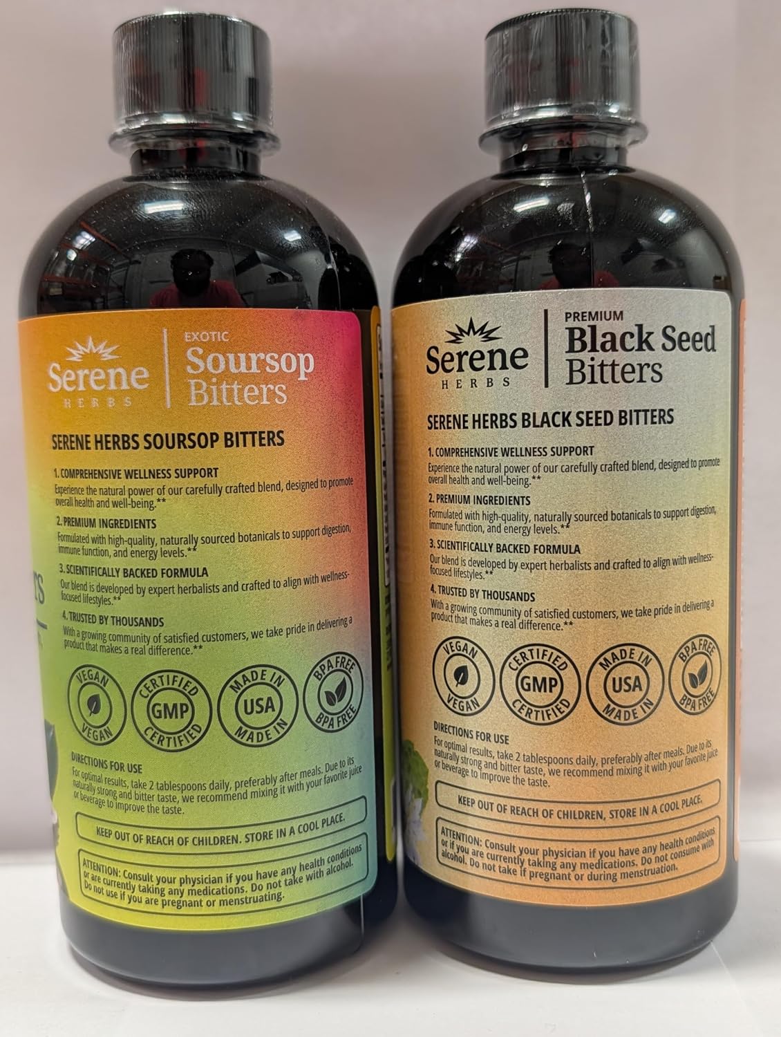 Serene Herbs Soursop Bitters Liquid & Black Seed Bundle – Organic Herbal Guanabana for Digestive Support – Vegan, Non-GMO – 32 oz (16 oz Each), (2 Pack)