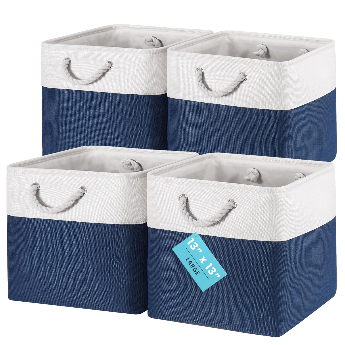 OrganiHaus 12x12 Cube Storage Bins, 4-Pack Fabric Cubes, Rope Handles