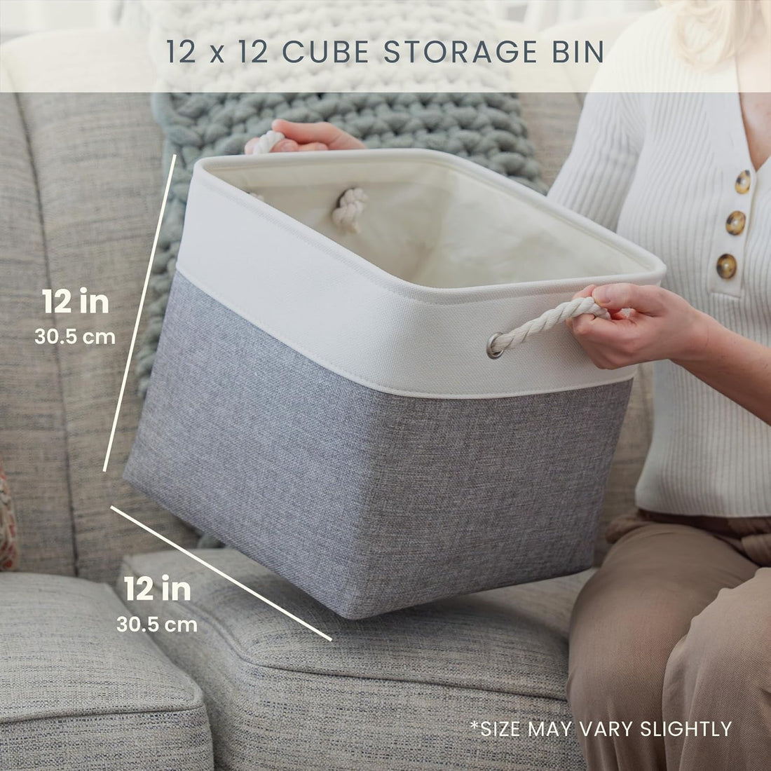 OrganiHaus 12x12 Cube Storage Bins, 4-Pack Fabric Cubes, Rope Handles