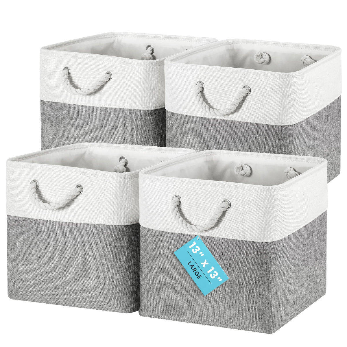 OrganiHaus 12x12 Cube Storage Bins, 4-Pack Fabric Cubes, Rope Handles