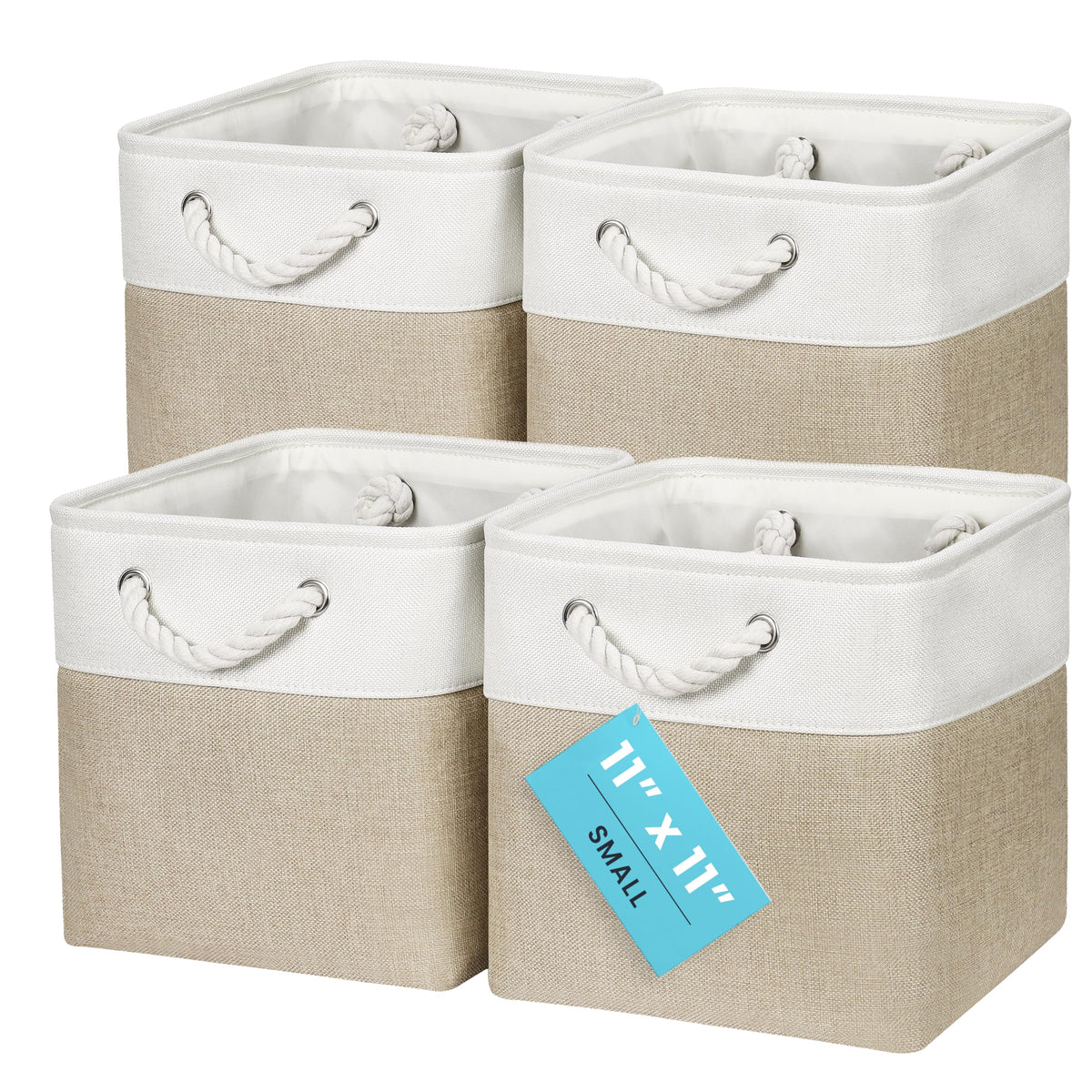 OrganiHaus 12x12 Cube Storage Bins, 4-Pack Fabric Cubes, Rope Handles