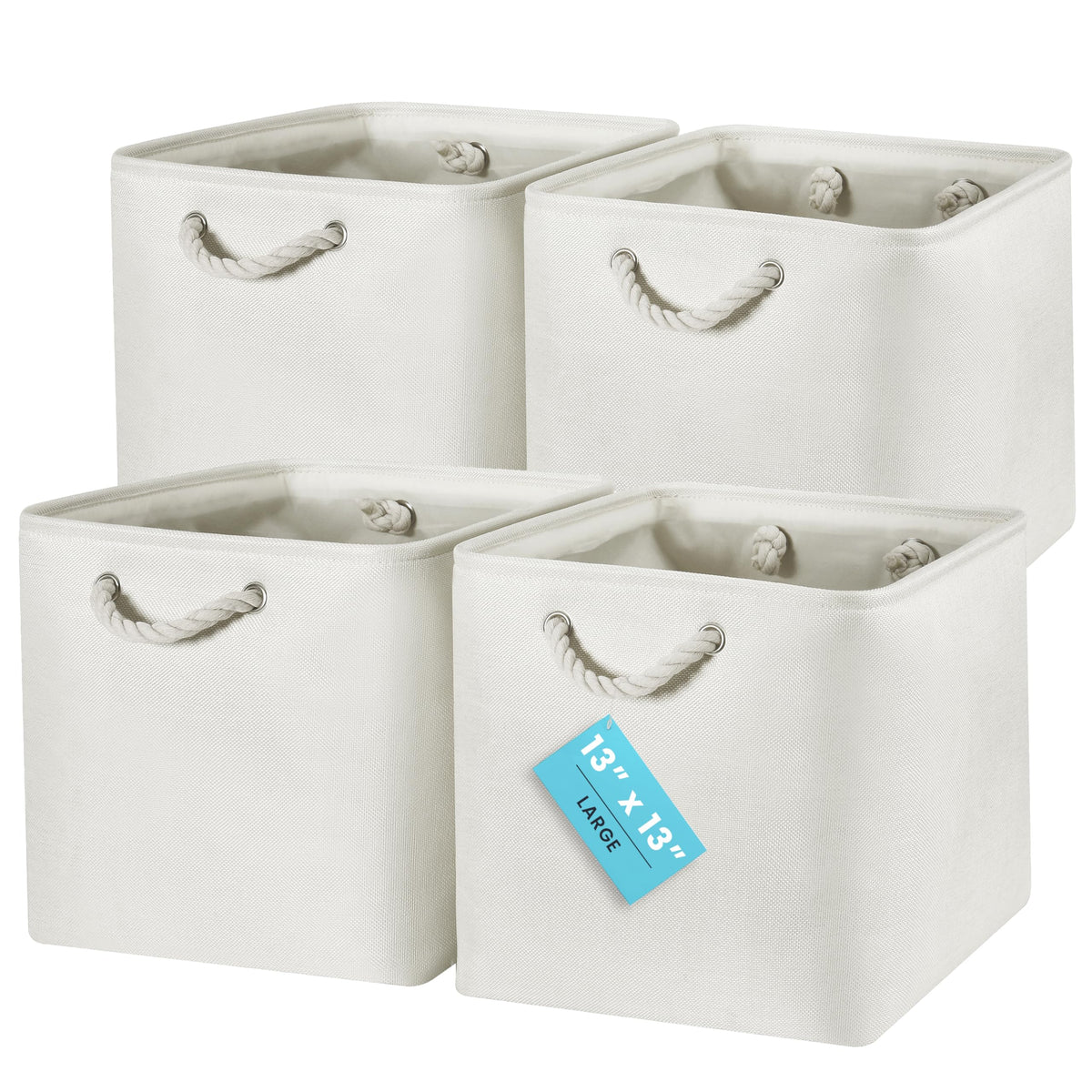 OrganiHaus 12x12 Cube Storage Bins, 4-Pack Fabric Cubes, Rope Handles