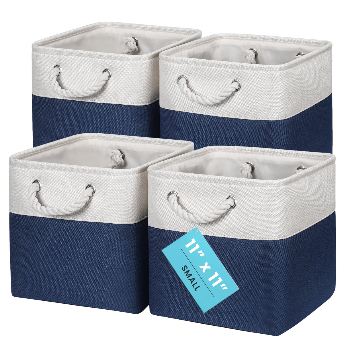 OrganiHaus 12x12 Cube Storage Bins, 4-Pack Fabric Cubes, Rope Handles