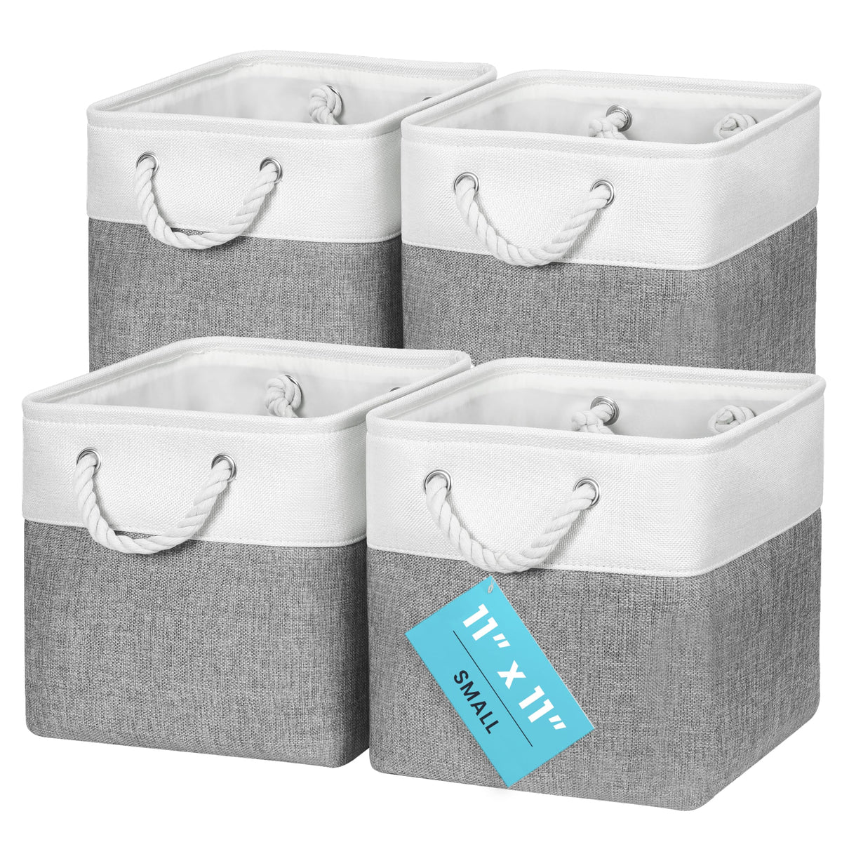 OrganiHaus 12x12 Cube Storage Bins, 4-Pack Fabric Cubes, Rope Handles
