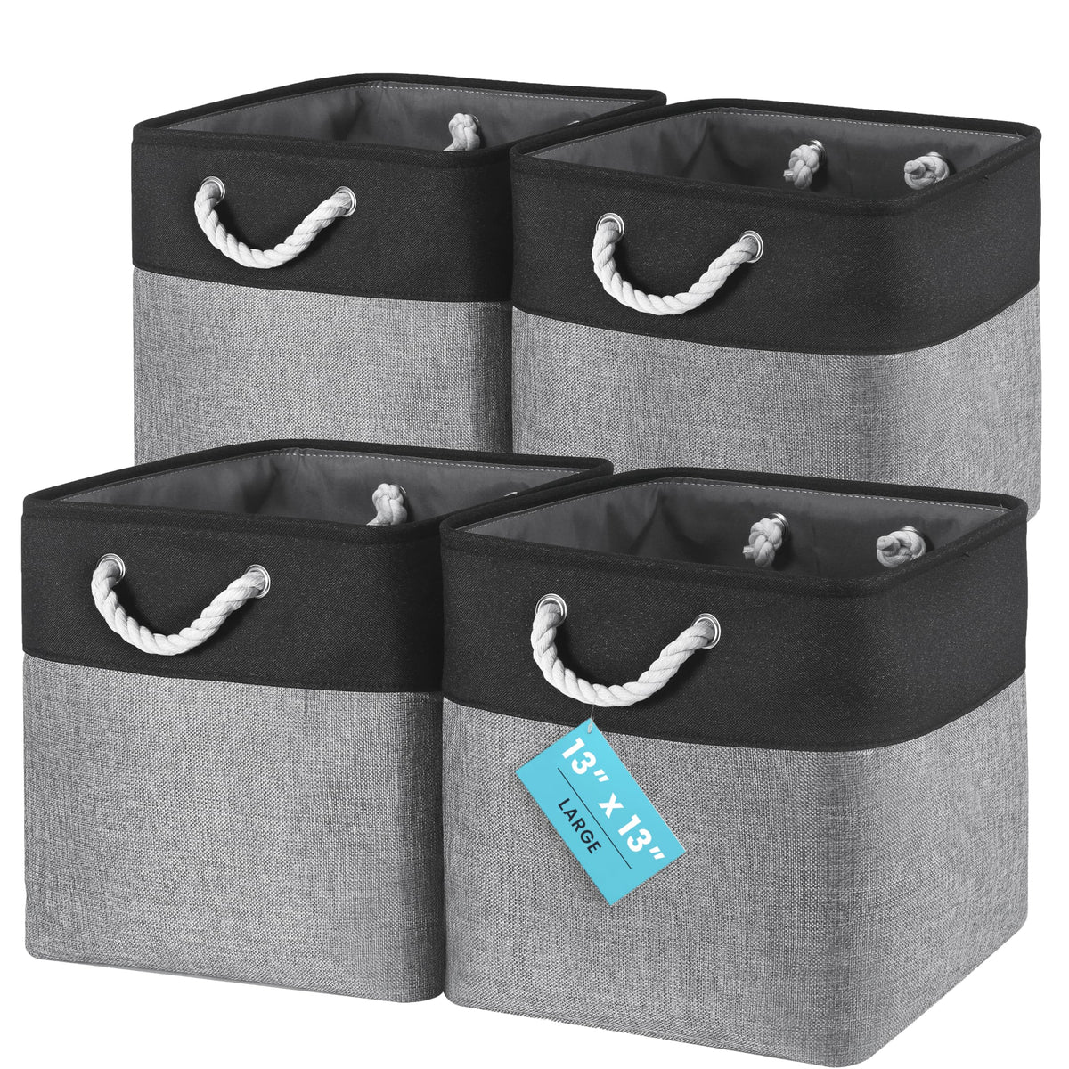 OrganiHaus 12x12 Cube Storage Bins, 4-Pack Fabric Cubes, Rope Handles